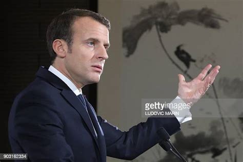 French President Emmanuel Macron delivers a speech to the French ...