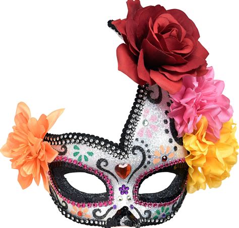 Floral Sugar Skull Masquerade Mask Day of the Dead Colorful Flowers ...