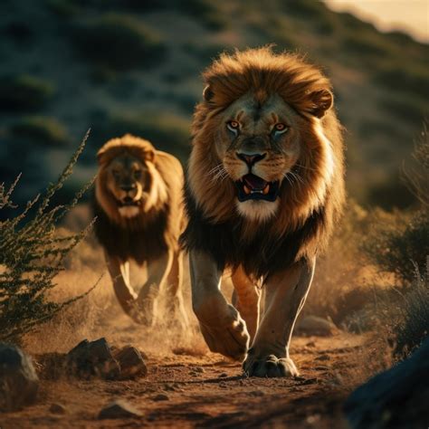 Premium AI Image | Majestic Lion Roaming the African Savannah a ...