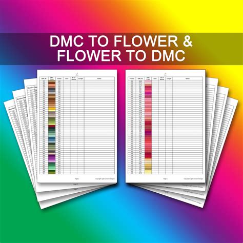 DMC to Ginnie Thompson Flower Thread Conversion Chart PDF Instant Download Cross Stitch Chart ...