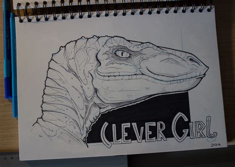 Velociraptor - Fanart (Jurassic Park) Material: Black Ballpen and Sketchbook. Artist: Fabian ...