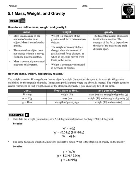 5.1 Mass, Weight, and Gravity