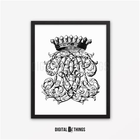 Vintage French Print. French Crown and Monogram Giclee Print. - Etsy