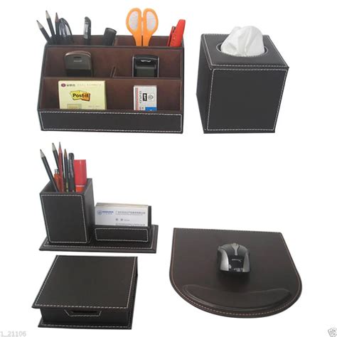 School Brown Desk Set Leather Items Office Desktop Stationery Set - Buy ...