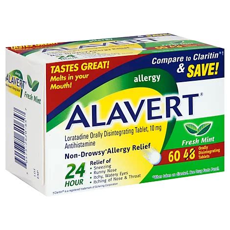 Alavert Antihistamine Tablet 10mg Allergy Relief Non-Drowsy Fresh Mint ...