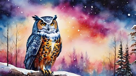 Owl Starry Sky Winter Landscape Free Stock Photo - Public Domain Pictures