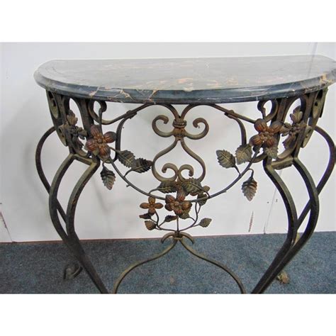 Italian Style Wrought Iron Marble Top Console Table | Chairish