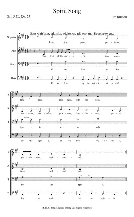 Spirit Song (abridged sheet music) by Tim Russell Sheet Music for SATB ...