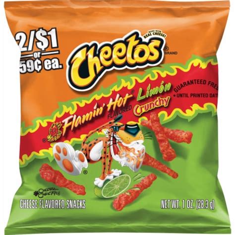 Cheetos Crunchy Cheese Flavored Snacks Flamin' Hot Limon Flavored 1 Oz ...