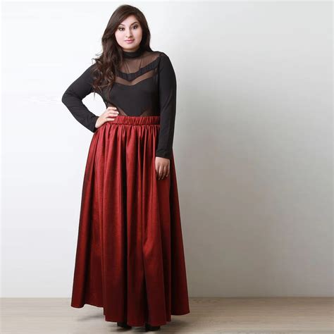 Wine Red Long Skirt Elastic Waist A Line Floor Length Maxi Skirt Plus ...