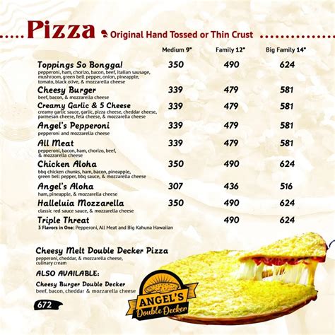 ANGEL’S PIZZA Menu With Updated Prices Philippines 2023