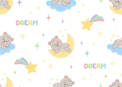 Cute Bear Sleeping Seamless Pattern Cartoon Illustration 23230353 ...