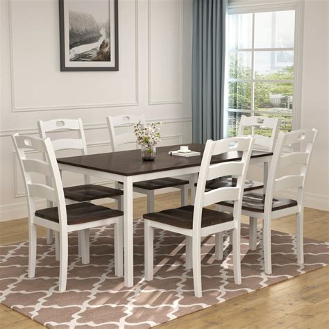 Clearance! Dining Table Set with 6 Chairs, 7 Piece Wooden Kitchen Table Set, Rectangular Dining ...