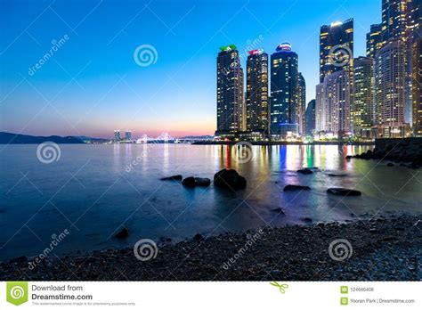 Night View of Marine City in Busan City Editorial Stock Photo - Image of gwangandaegyo, bridge ...