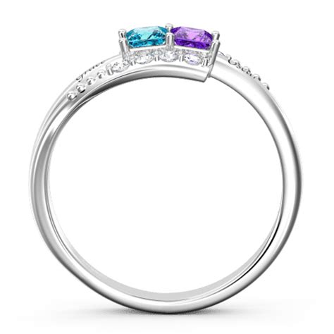 Personalized Birthstone Promise Ring with Engraving Silver