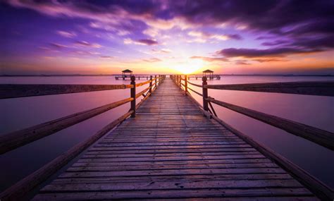 Sunset wooden bridge HD picture free download