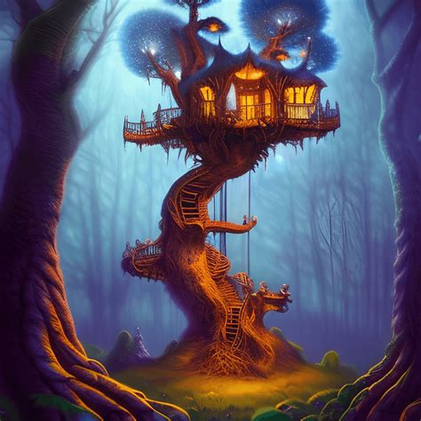 Fantasy Treehouse in Enchanted Forest · Creative Fabrica