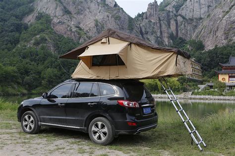 Outdoor Family Camping Tent On Car Two Person Traveling By Car The Soft-top Canvas Waterproof ...