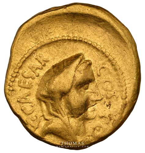 Roman Coin - Julius caesar - Gold Aureus - Roma - NGC choice Fine - 46 BC - Thomas Numismatics