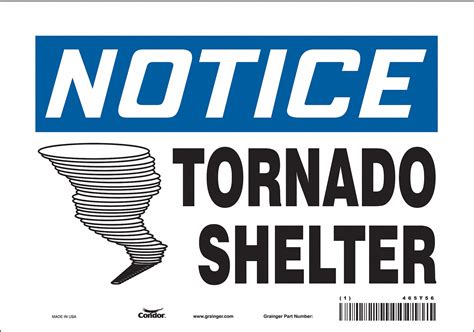 CONDOR Safety Sign, Tornado Shelter, Sign Header Notice, Vinyl, 7 in x 10 in, Vertical Rectangle ...