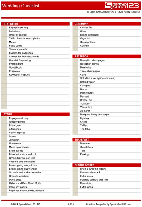 Wedding Checklist | Free Template for Excel