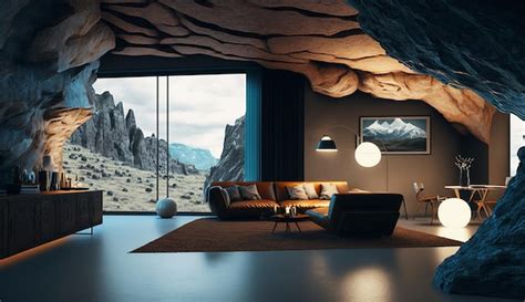 Premium AI Image | Modern cave house living room interior design AI ...