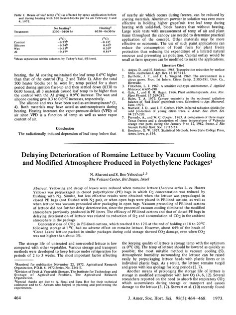 (PDF) Delaying Deterioration of Romaine Lettuce by Vacuum Cooling and Modified Atmosphere ...