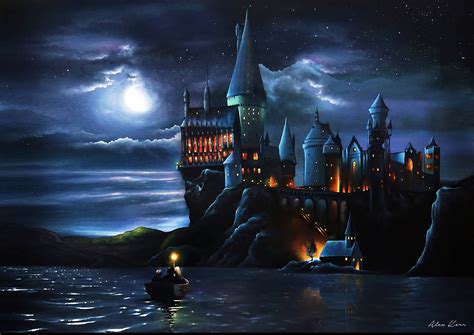 Hogwarts Castle Art Print Movie painting Castle Moonlight