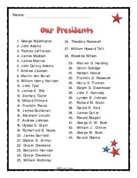 List Of Presidents In Order Printable | Francesco Printable