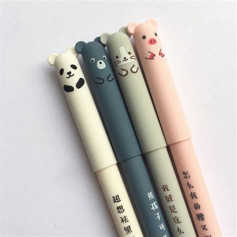 4 Pcs Kawaii Animals Gel Pens,Gel-Ink blue Pen | Cute Gel Pen | Kawaii ...