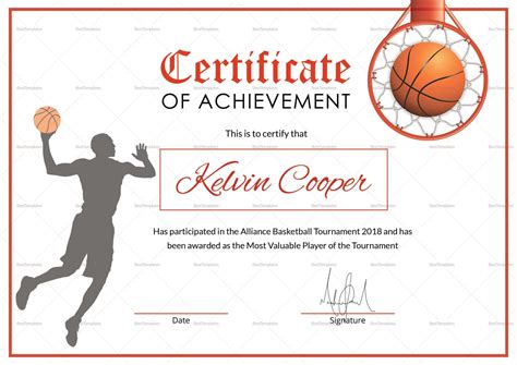 Basketball Award Achievement Certificate Template pertaining to Sports Award Certificate ...