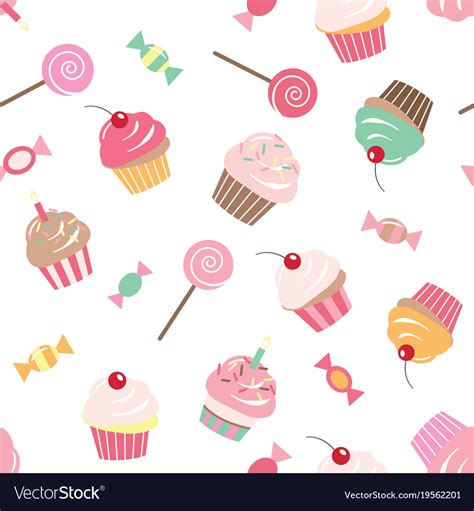 Birthday seamless pattern background with cupcakes