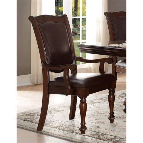 Traditional Style Wood & Leather Dining Side Arm Chair, Brown & Dark Brown, Set of 2 - Walmart.com