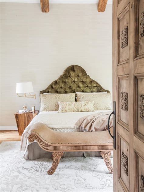 Elegant Master Bedroom With Upholstered Green Headboard | Marie Flanigan Interiors | HGTV