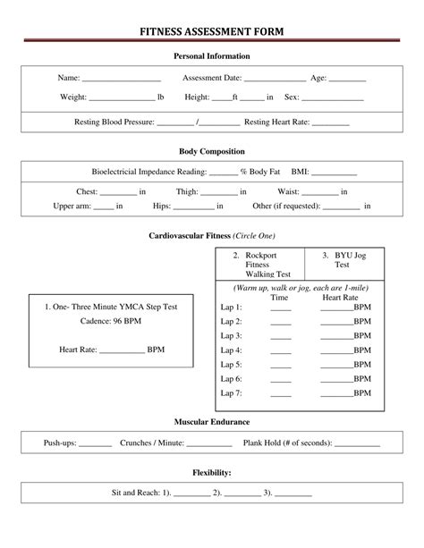 Fitness Assessment Form - Tables - Fill Out, Sign Online and Download ...