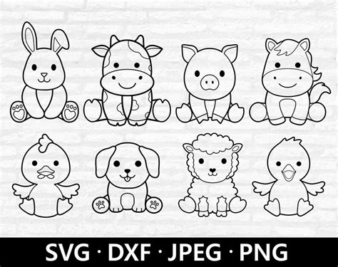 Farm Animals Outline SVG Cute Animals Bundle Svg Farm Svg - Etsy