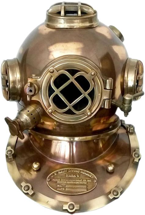 Antique US NAVY MARK V Helmet Copper Brass Antique deep Sea Scuba Diving Divers Helmet | Diving ...