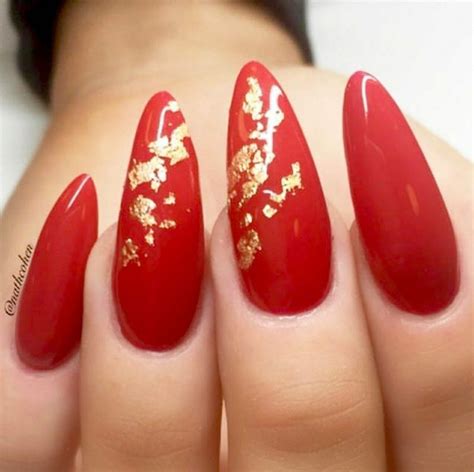 Almond Nails. Red and Gold Nails. Gel Nails. Acrylic Nails. #almondnails | Almond nails red, Red ...