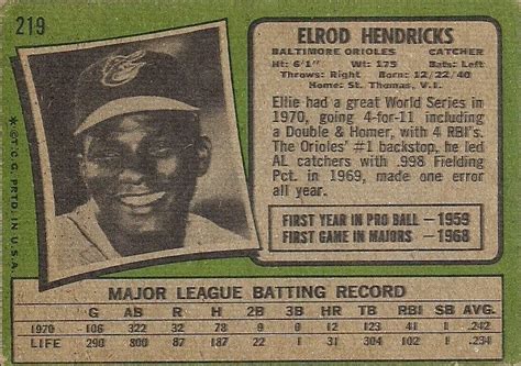 Topps 1971: no. 219 - elrod hendricks