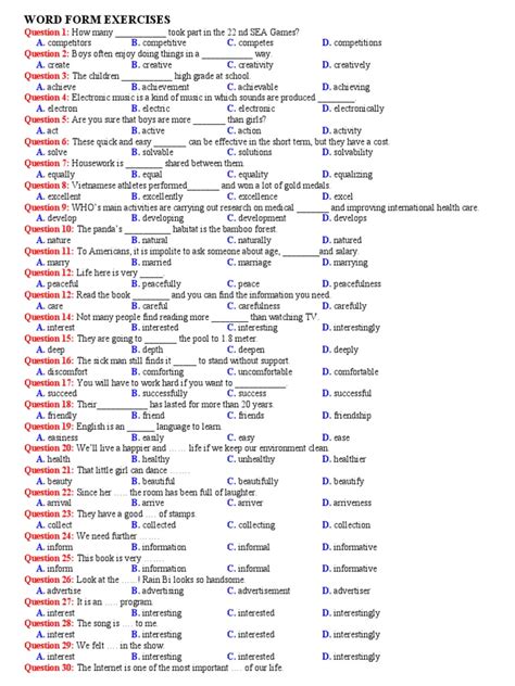 Word Form Exercises | PDF | Pollution | Water