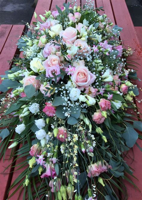 Delicate pinks casket spray by Gail Armytage florist | Funeral flowers, Casket flowers, Funeral ...