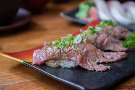 Wagyu beef sushi set stock image. Image of food, meat - 67425977