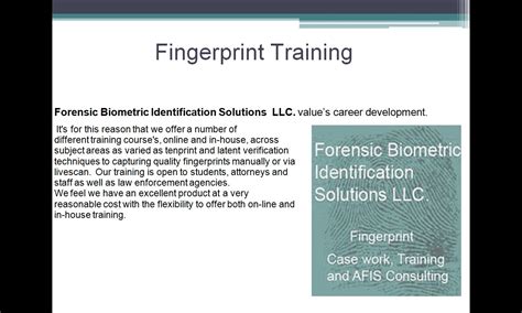 Fingerprint: Advantages to On-Line Fingerprint Training Programs