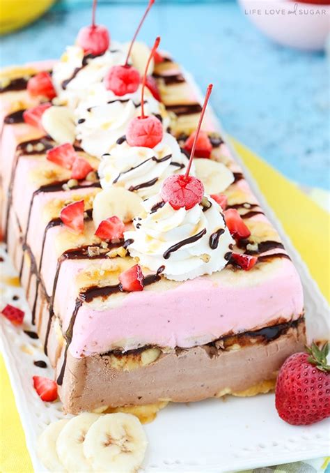 Banana Split Ice Cream Cake Loaf {Gluten free} - Life Love and Sugar