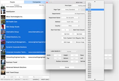 How to print Labels from Business Contact Book - Help section