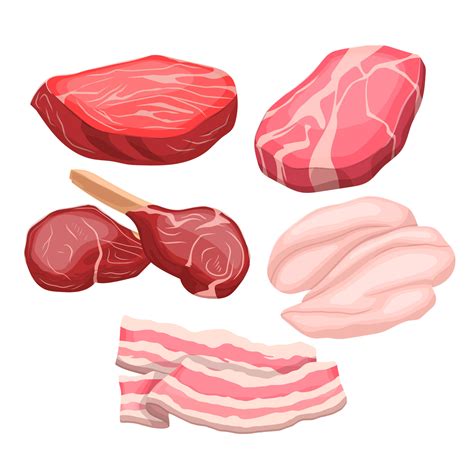 meat beef raw food set cartoon vector illustration 17416395 Vector Art at Vecteezy