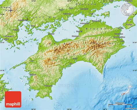 Physical Map of Shikoku