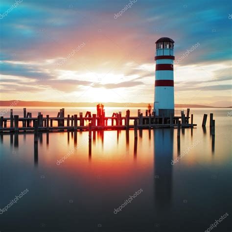 Ocean lighthouse sunset — Stock Photo © TTstudio #24642751