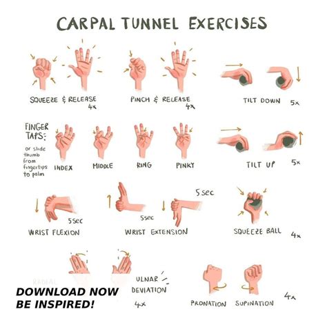 Carpal Tunnel Exercises Print Digital White Hand and Wrist Exercises ...