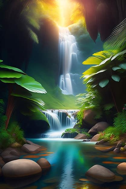 Premium AI Image | Waterfall in a tropical jungle